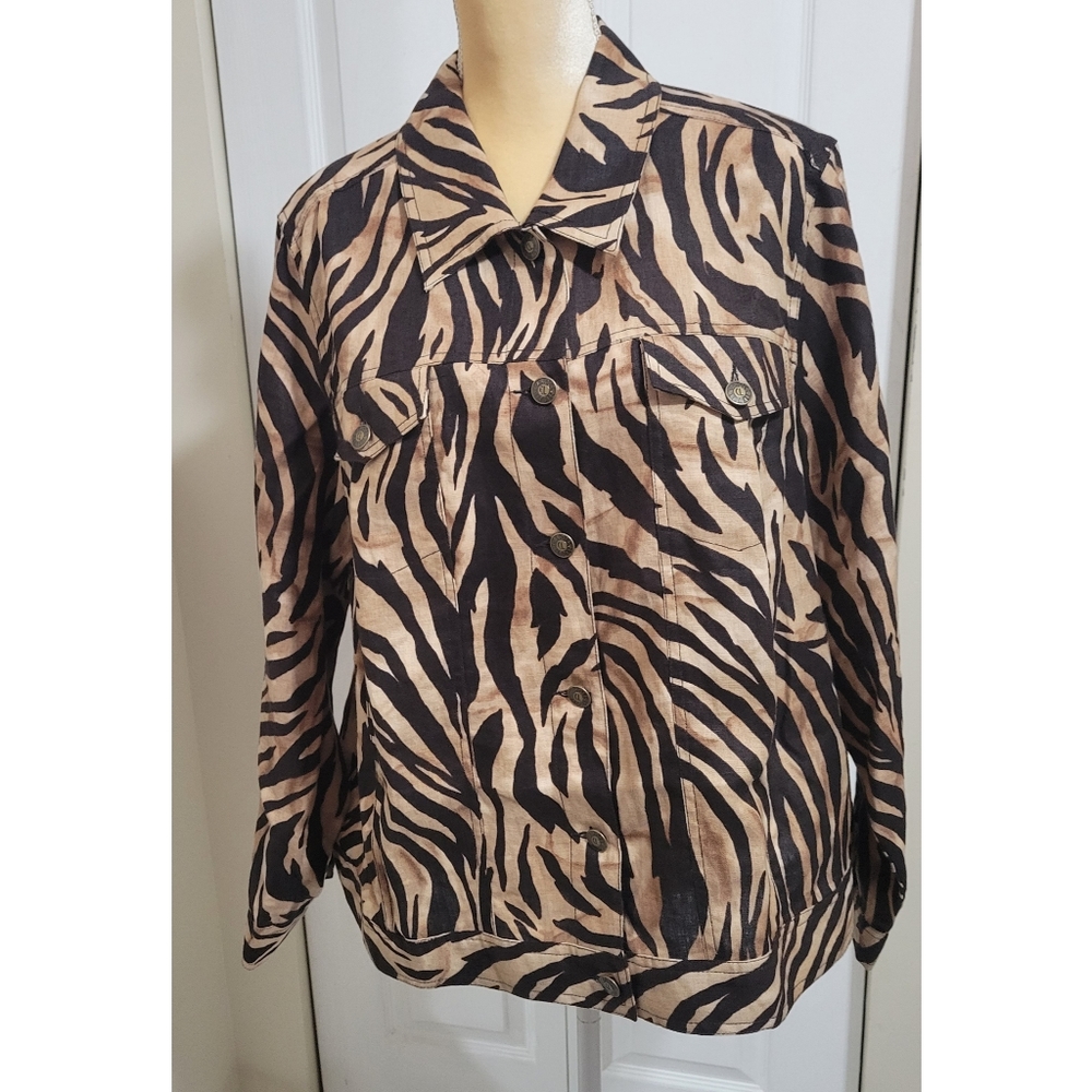 Plus size tiger print 100% linen jacket shacket Carole Little